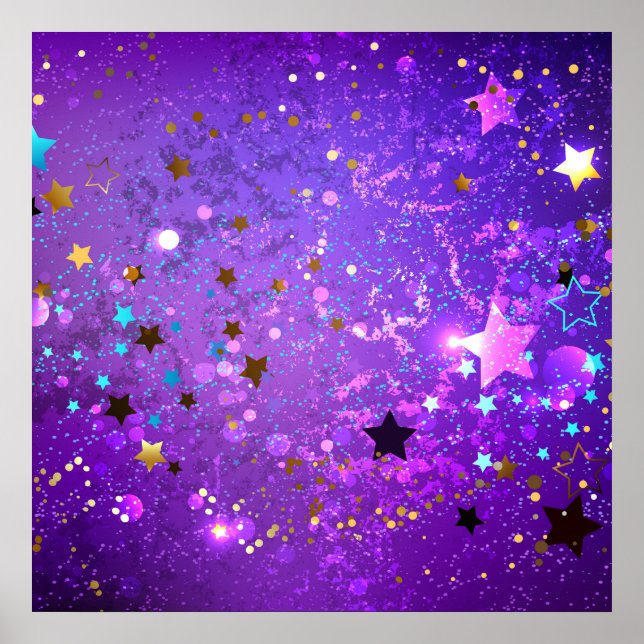Purple foil background with Stars Poster (Front)