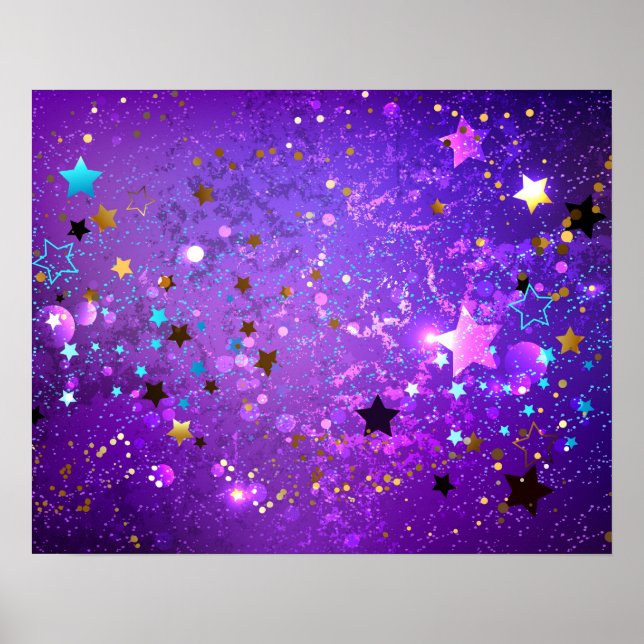 Purple foil background with Stars Poster (Front)