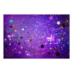 Purple foil background with Stars Poster