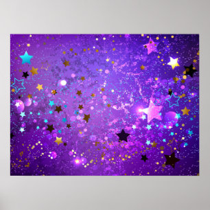 Purple foil background with Stars Poster