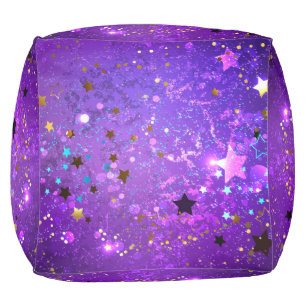 Purple foil background with Stars Pouf