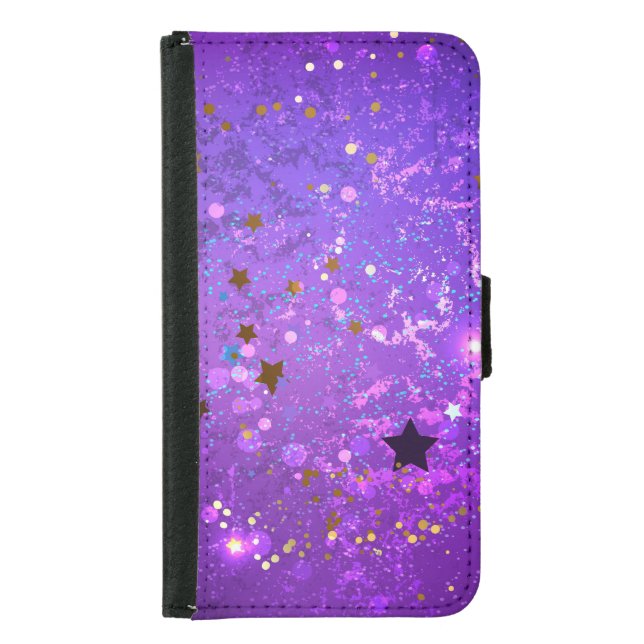 Purple foil background with Stars Samsung Galaxy Wallet Case (Front)