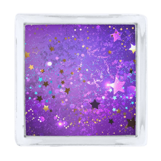Purple foil background with Stars Silver Finish Lapel Pin (Front)