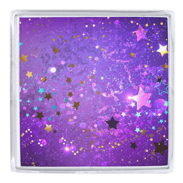 Purple foil background with Stars Silver Finish Lapel Pin (Front)