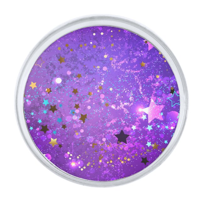 Purple foil background with Stars Silver Finish Lapel Pin (Front)