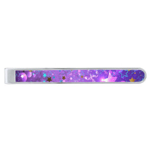 Purple foil background with Stars Silver Finish Tie Bar