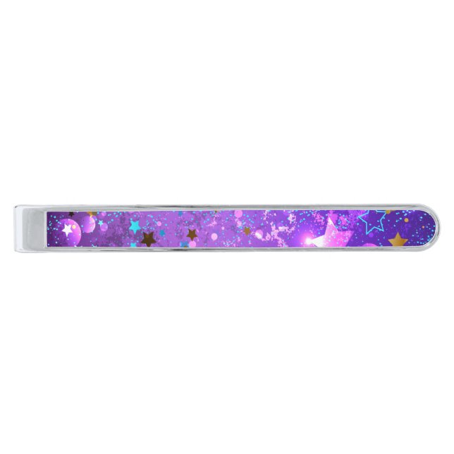 Purple foil background with Stars Silver Finish Tie Bar (Front)