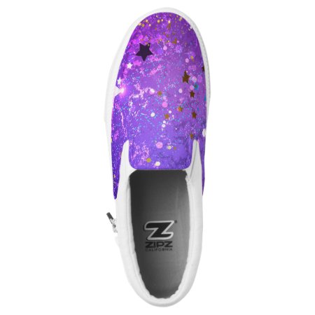 Purple Foil Background With Stars Slip-on Sneakers