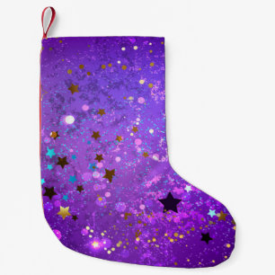 Purple foil background with Stars Small Christmas Stocking