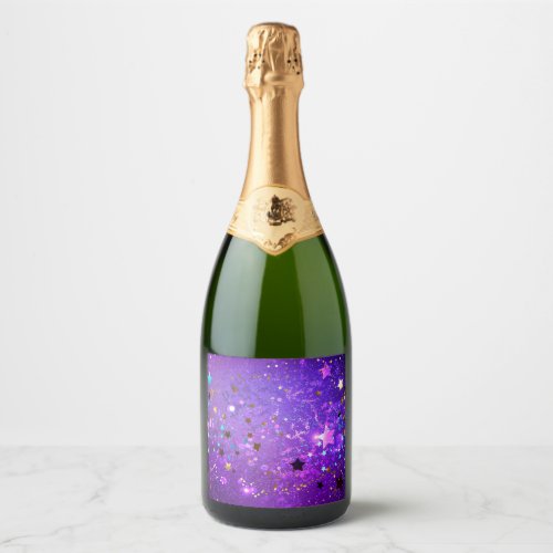 Purple foil background with Stars Sparkling Wine Label