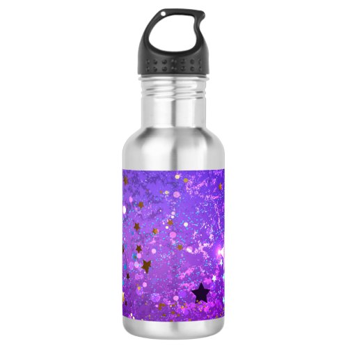 Purple foil background with Stars Stainless Steel Water Bottle