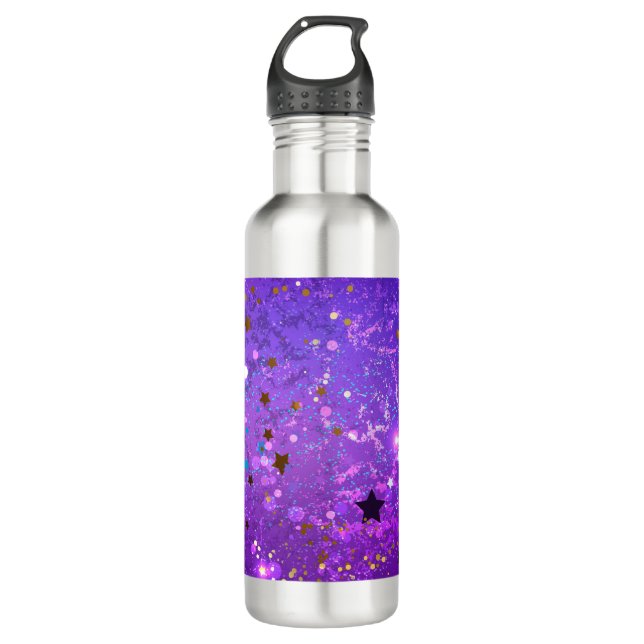 Purple foil background with Stars Stainless Steel Water Bottle (Front)