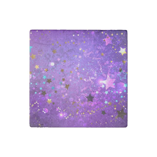 Purple foil background with Stars Stone Magnet (Front)