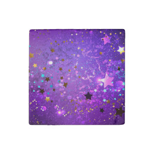 Purple foil background with Stars Stone Magnet