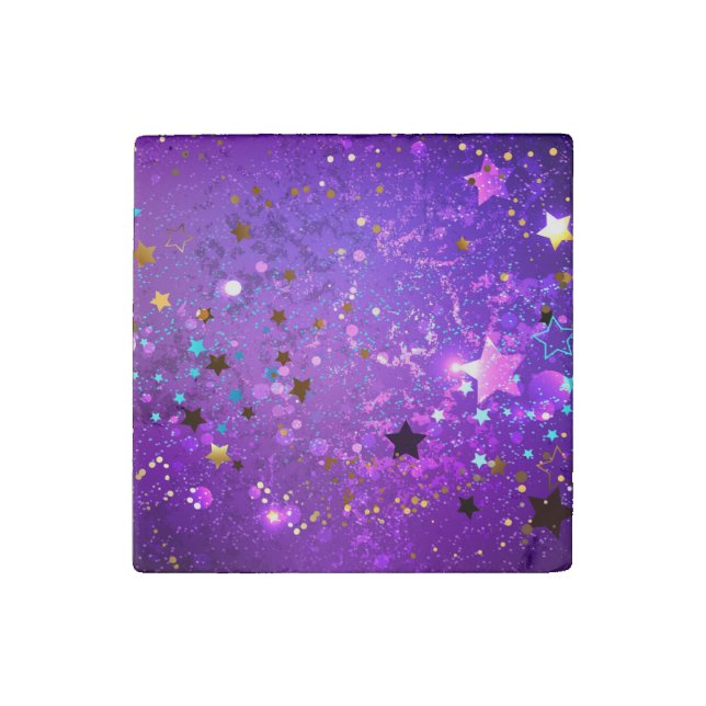 Purple foil background with Stars Stone Magnet (Front)
