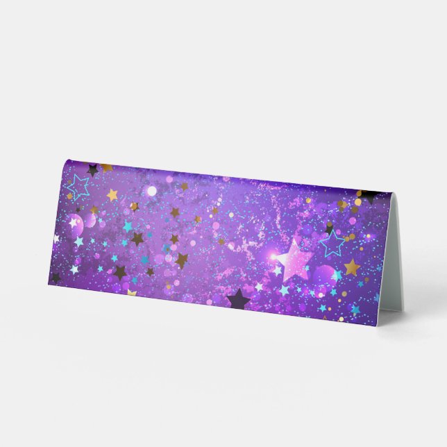 Purple foil background with Stars Table Tent (Front)