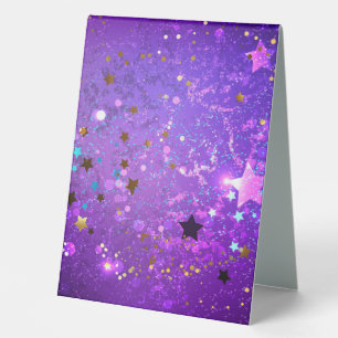 Purple foil background with Stars Table Tent