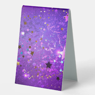 Purple foil background with Stars Table Tent