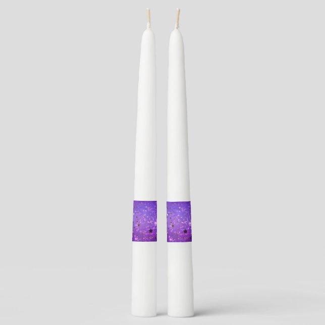 Purple foil background with Stars Taper Candle (Front)