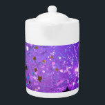 Purple foil background with Stars Teapot<br><div class="desc">Violet invoice background with gold and blue stars. Background with stars.</div>