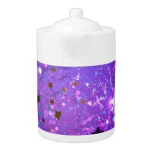 Purple foil background with Stars Teapot
