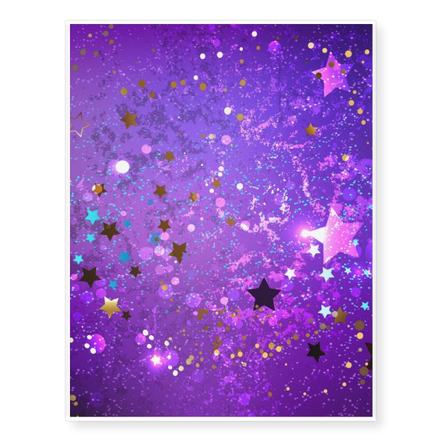 Purple foil background with Stars Temporary Tattoos (Front)