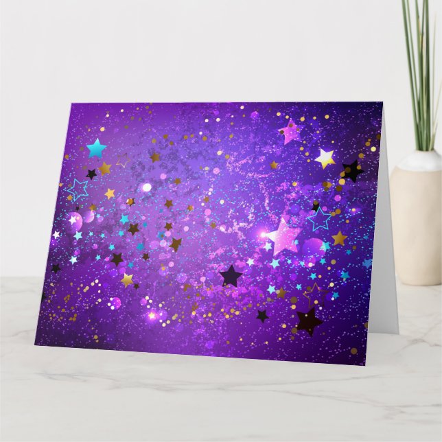 Purple foil background with Stars Thank You Card (Front)