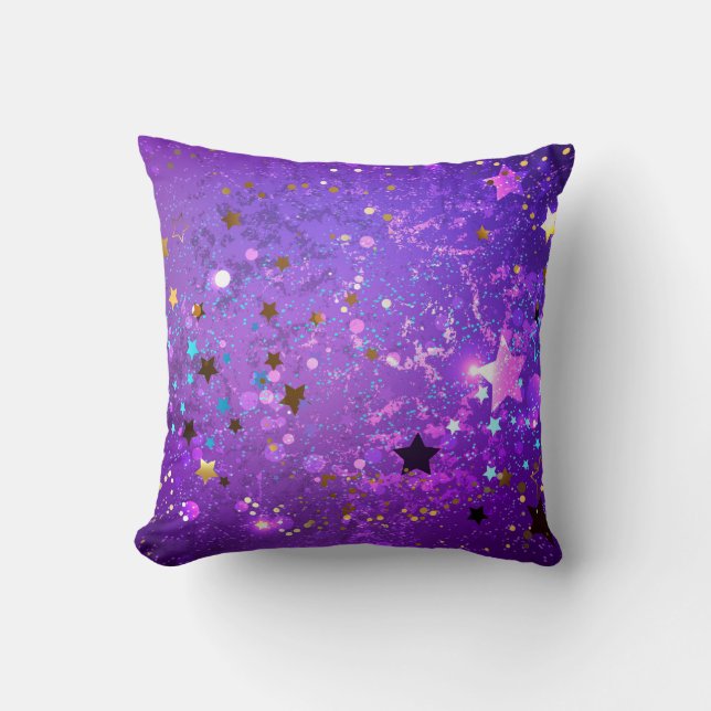 Purple foil background with Stars Throw Pillow (Front)