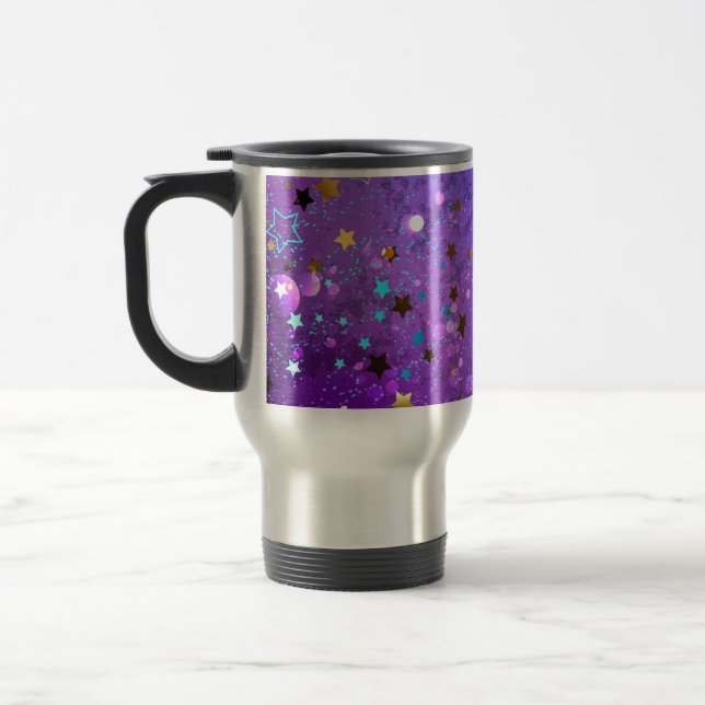 Purple foil background with Stars Travel Mug (Left)