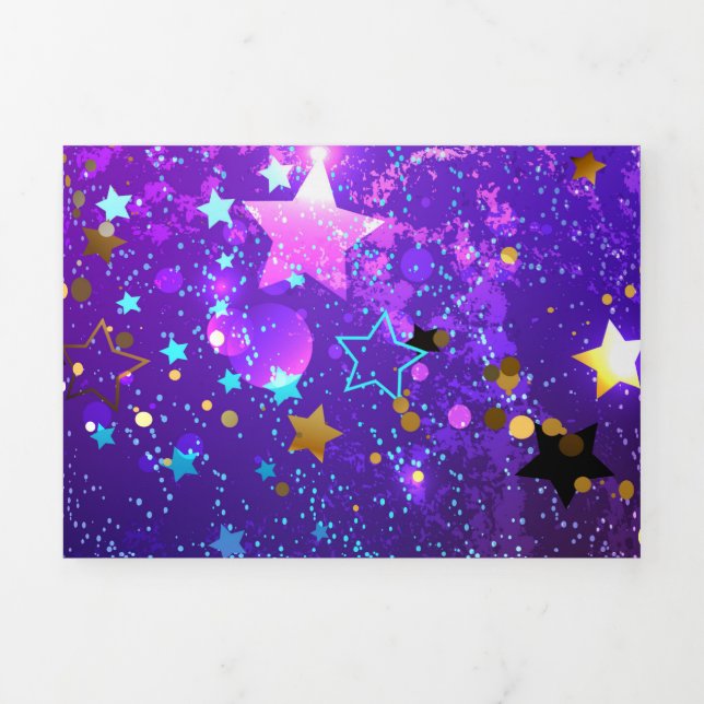Purple foil background with Stars Tri-Fold Holiday Card (Cover)