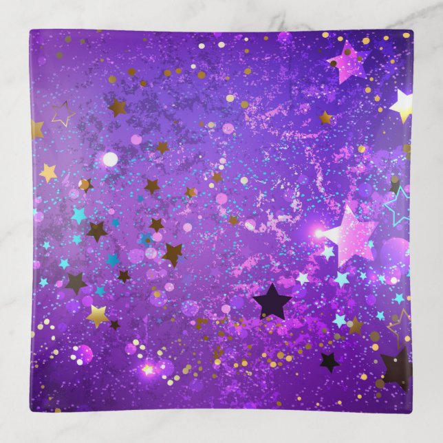 Purple foil background with Stars Trinket Tray (Front)