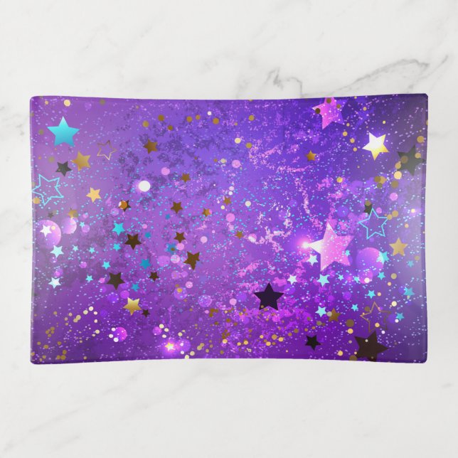 Purple foil background with Stars Trinket Tray (Front)