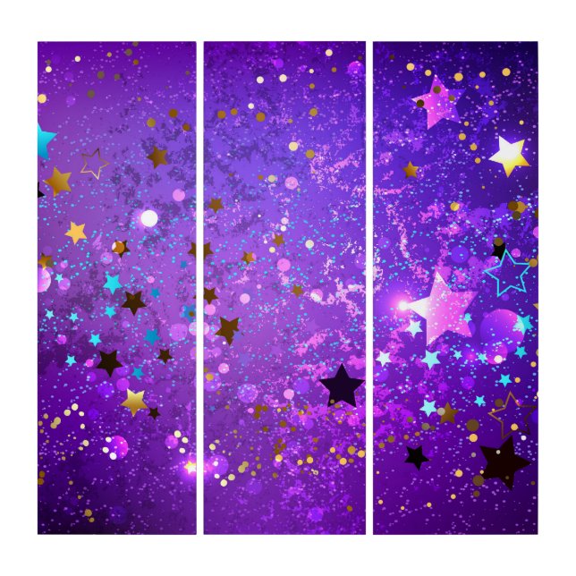 Purple foil background with Stars Triptych (Front)