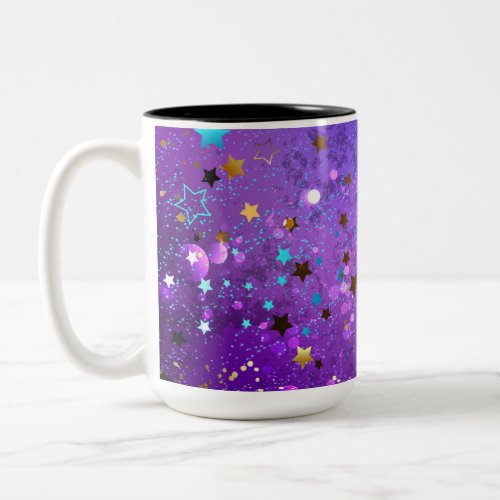 Purple foil background with Stars Two_Tone Coffee Mug