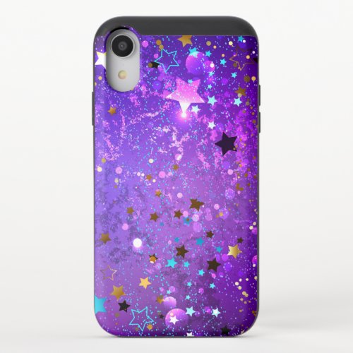 Purple foil background with Stars iPhone XR Slider Case
