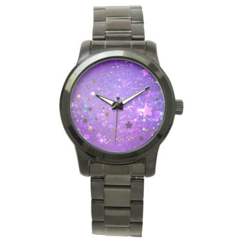 Purple foil background with Stars Watch