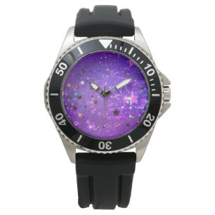 Purple foil background with Stars Watch