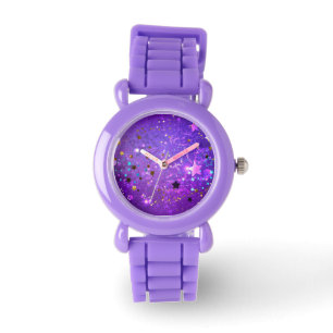 Purple foil background with Stars Watch