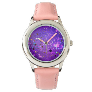 Purple foil background with Stars Watch