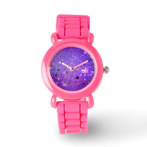 Purple foil background with Stars Watch