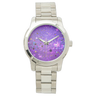 Purple foil background with Stars Watch