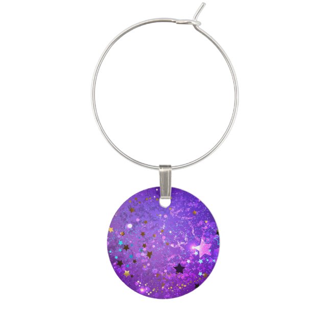 Purple foil background with Stars Wine Charm (Front)