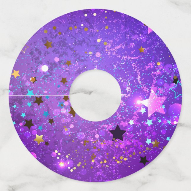 Purple foil background with Stars Wine Glass Tag (Front)