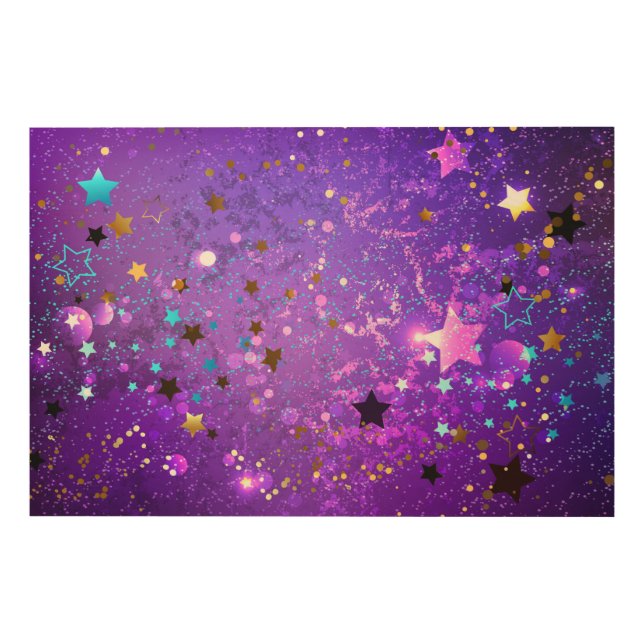 Purple foil background with Stars Wood Wall Art (Front)
