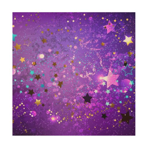 Purple foil background with Stars Wood Wall Art