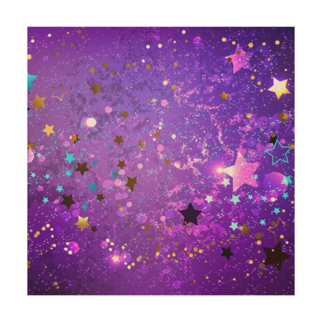 Purple foil background with Stars Wood Wall Art (Front)