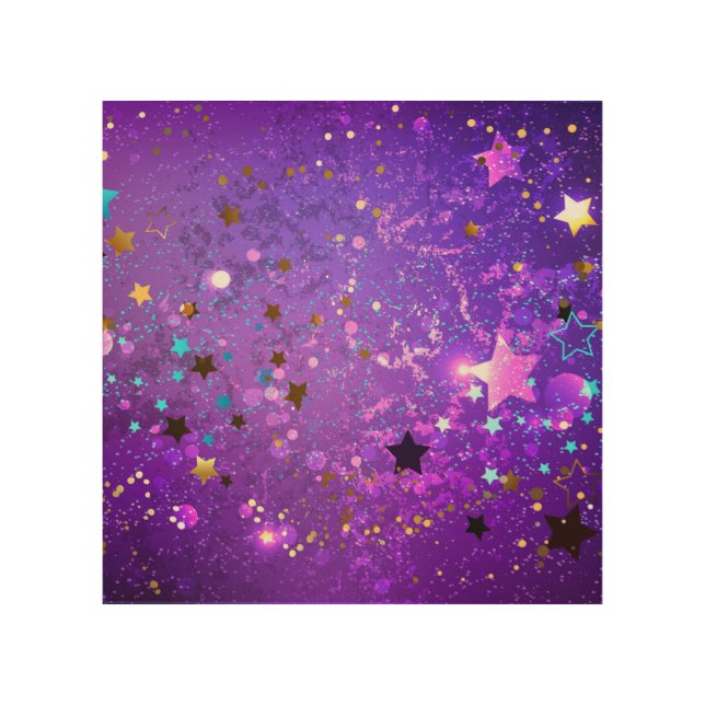 Purple foil background with Stars Wood Wall Art (Front)