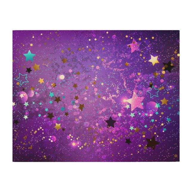 Purple foil background with Stars Wood Wall Art (Front)