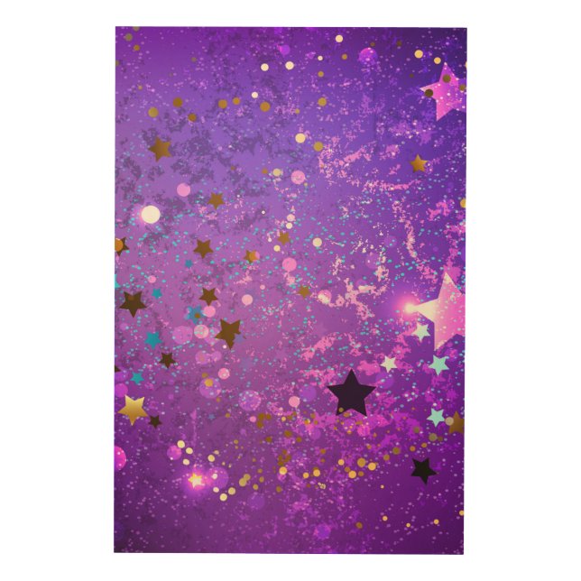 Purple foil background with Stars Wood Wall Art (Front)