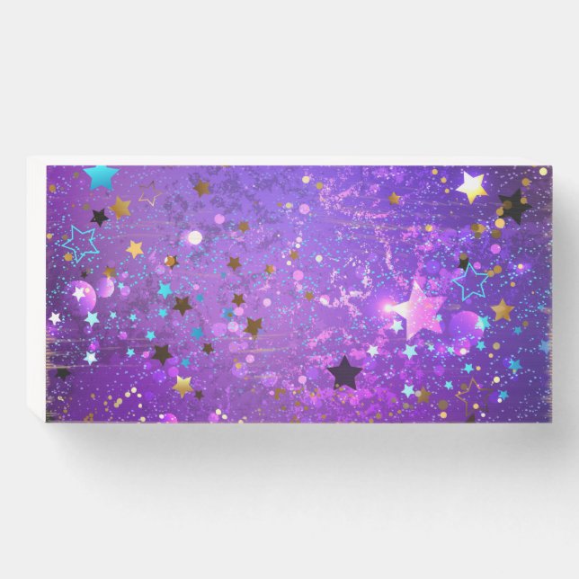 Purple foil background with Stars Wooden Box Sign (Front Horizontal)